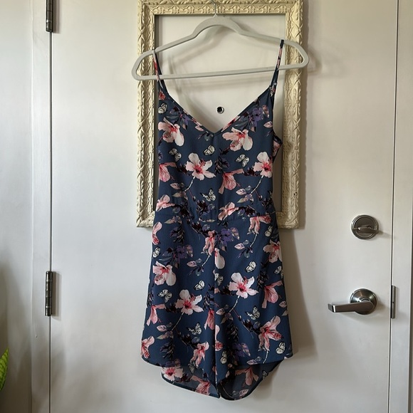 ONLY | Navy Floral Shorts Jumpsuit - Picture 6 of 14